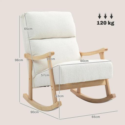 Silla Mecedora de Borreguito con Patas y Reposabrazos de Madera de Caucho Mecedora para Lactancia Carga 120 kg Crema [1]