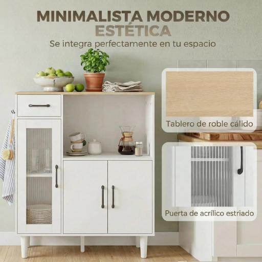 Mesa de Cocina Plegable para 6 Personas con Alas Abatibles Cajón Estantes Abiertos 168,2x85x73 cm Blanco [5]