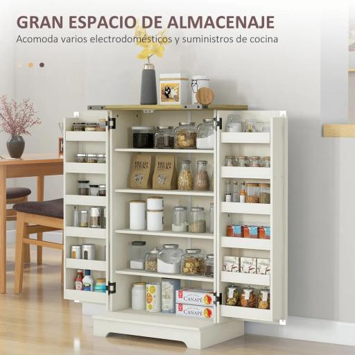 Armario Despensa Cocina con 2 Puertas 16 Estantes y Estante Ajustable para Comedor Salón 60x40x104 cm Crema [2]