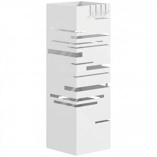 Paragüero Metálico con Bandeja de Goteo y 4 Ganchos, 15,5x15,5x49 cm, Blanco [9]