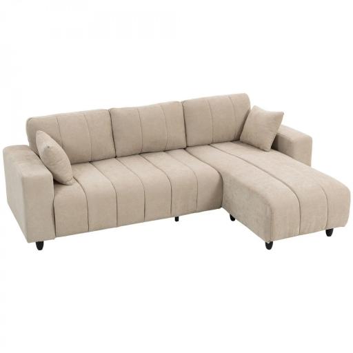 Sofá Chaise Longue Reversible de 3 Plazas 2 Almohadas Tapizado en Lino Marco de Acero 242x156x87 cm Beige [10]