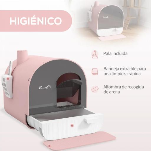 Arenero para Gatos Caja de Arena Cerrada para Gatos con Bandeja Extraíble Pala y Filtro 43x44x47 cm Rosa [2]