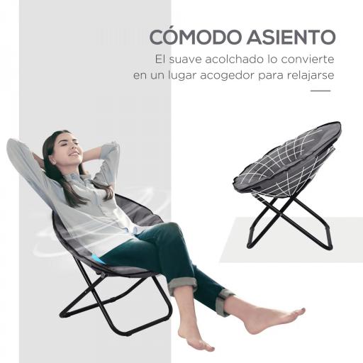 Silla de Platillo Plegable Silla de Luna con Asiento de Tela Oxford y Patas de Metal Carga 120 kg 80x80x75 cm Gris [3]