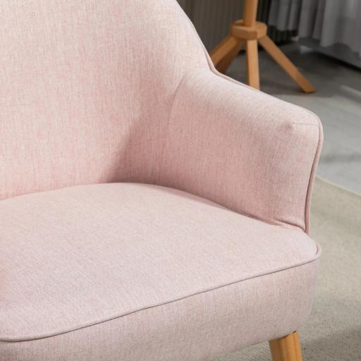 Butaca de Salón Moderna Sillón Individual Tapizado en Lino con Patas de Madera Carga 120 kg 64,5x65x79,5 cm Rosa [5]
