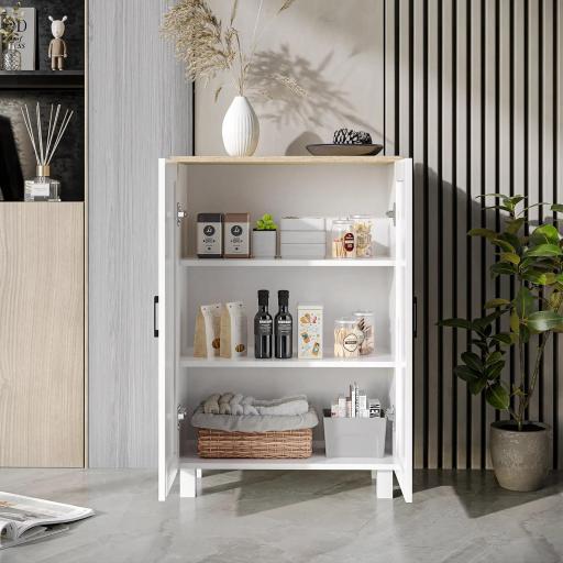 Mueble Auxiliar Moderno con 2 Puertas Estante Ajustable y Base Elevada para Salón Cocina Comedor 60x30x90 cm Blanco [6]