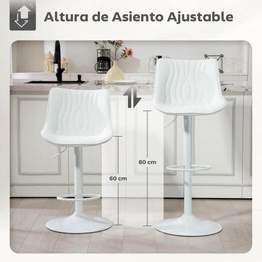 Juego de 2 Taburetes de Bar con Altura Ajustable Respaldo Asiento de Piel Sintética Marco de Acero y Reposapiés Blanco [3]