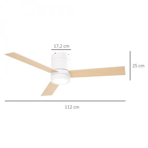 Ventilador de Techo Motor AC 48W con Luz LED Mando a Distancia 3 Velocidades y 3 Aspas de Madera Ø112x25 cm Blanco [1]