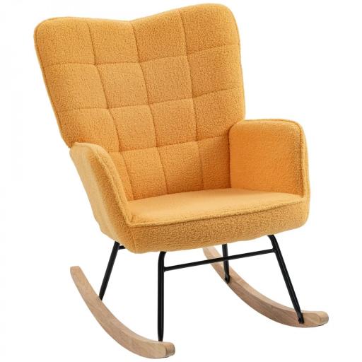 Silla Mecedora de Borreguito Sillón Balancín Oscilante 40° con Patas de Madera de Haya Carga 120 kg 71x98x101cm Amarillo [8]