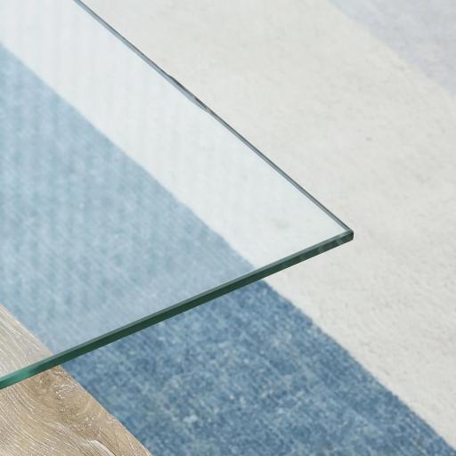 Mesa de Centro Rectangular de Vidrio con Estante Patas de Madera Estilo Moderno 90x50x42 cm Madera Natural [6]