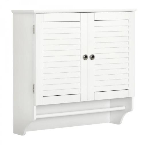 Armario Baño de Pared con 2 Puertas de Persiana Estante Interior y Barra de Toallero Mueble Auxiliar Suspendido Moderno Multiusos para Cocina 60x23x60 cm Blanco [3]