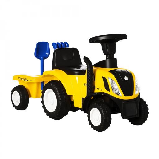 Tractor para Niños de 12-36 Meses con Remolque Extraíble Coche Correpasillos con Bocina Faros Pala Asiento de Suelo 25 cm y Rastrillo Carga 25 kg 91x29x44 cm Amarillo [9]