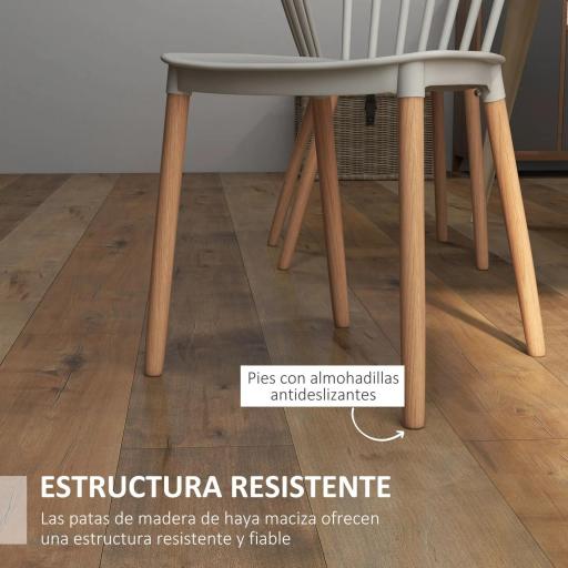 Juego de 4 Sillas de Comedor Estilo Nórdico con Respaldo de Polipropileno y Patas de Madera 48x52,5x83 cm Gris [4]