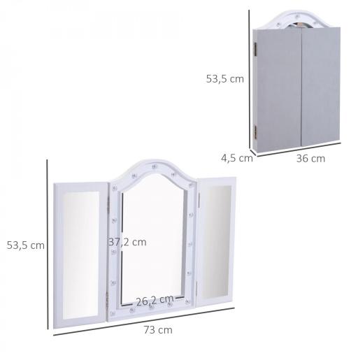 Espejo de Maquillaje con Luz LED Plegable Espejo Triple de Mesa Regalo Original para Mujer Cargo con Batería Espejo Cosmético con Iluminación 73x53.5x4.5cm [1]