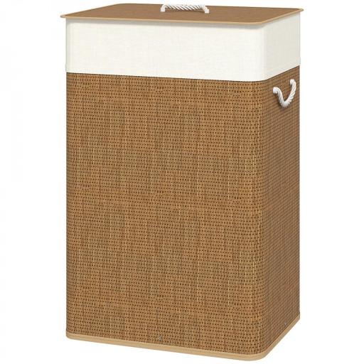 Cesto de Ropa Sucia con Tapa 72L Bolsa Interior Extraíble y Asas para Lavandería Dormitorio 40x30x60 cm Marrón [8]