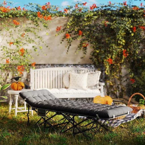 Cama de Camping Plegable con Colchón Extraíble Reposacabezas y Bolsa de Transporte 196x68x37 cm Gris Oscuro [6]