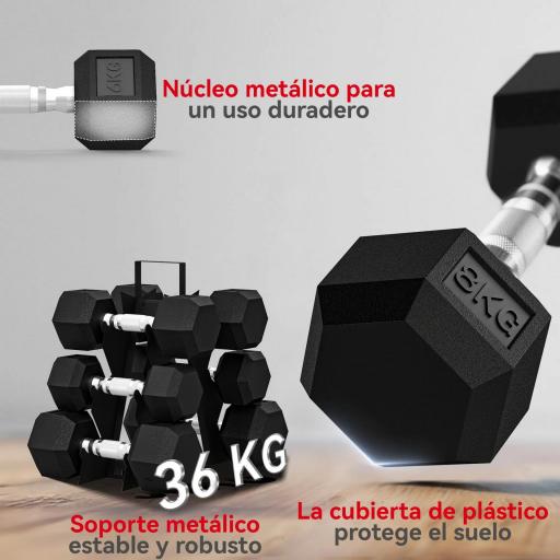 Juego de Mancuernas 2x4kg 2x6kg 2x8kg con Soporte de Almacenamiento para Ejercicio Entrenamiento Negro [3]