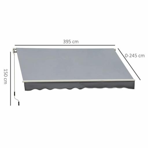 Toldo para Patio Balcón Terraza y Jardín de 400x250cm con brazo articulado de Aluminio y tela de Poliéster de 280g/m² Color Gris [1]