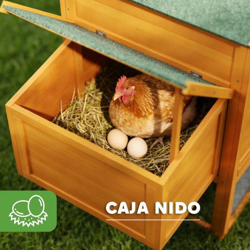 Gallinero de Madera Grande para 3-6 Gallinas con Techo Asfáltico Nido y Bandeja Extraíble 297,5x68x118 cm Natural [6]