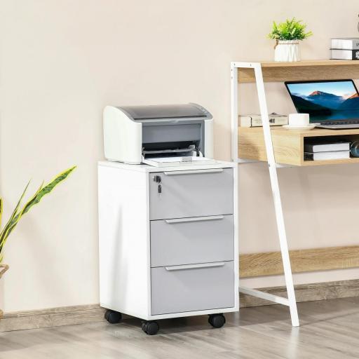 Mueble Archivador con Ruedas 3 Cajones Cerradura y 2 Llaves para Estudio Salón 40x40x63,5 cm Blanco y Gris
