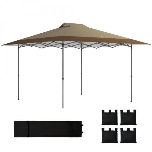 Carpa Plegable Pop-up 4x4 m con Bloqueo Central UPF50+ Altura Ajustable Bolsas de Arena y Bolsa con Ruedas Beige y Café [9]