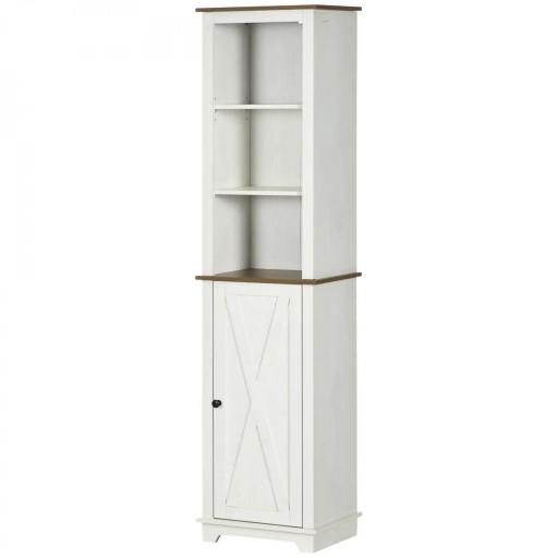 Armario Alto de Baño Mueble Columna de Baño con 3 Compartimientos Puerta y Estante Ajustable 39,5x30x160 cm Blanco [9]