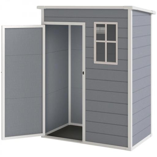 Caseta de Jardín Exterior 151x92x193 cm con Suelo Puerta Corredera y Techo Inclinado para Almacenar Herramientas Gris [8]