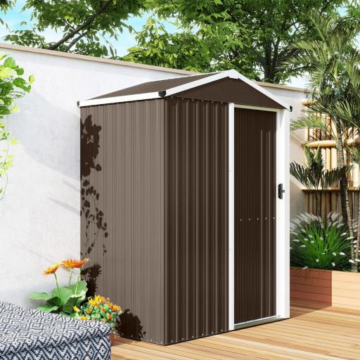 Cobertizo de Jardín Exterior 1,1 m² 136x87x179 cm con Puerta Corredera Techo Inclinado y Guantes Marrón [7]