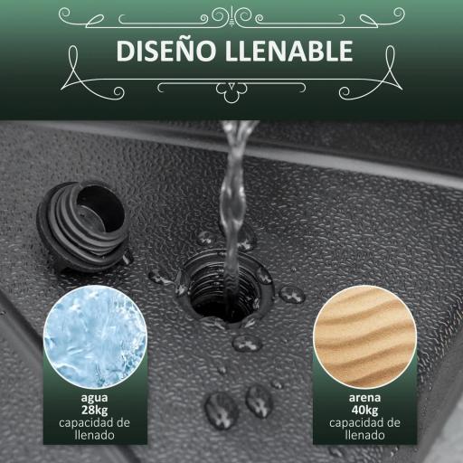 Base de Sombrilla Rellenable de Agua 28 kg o Arena 40 kg Soporte de Parasol Octagonal Apto para Postes de 38mm 48 mm para Jardín Terraza Ø60x36 cm Negro [4]