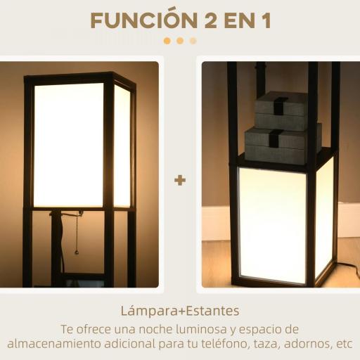 Lámpara de Pie de Madera con Estante para Bombilla E27 Potencia Máx. 40W Lámpara Moderna 26x26x156 cm Negro y Blanco [5]