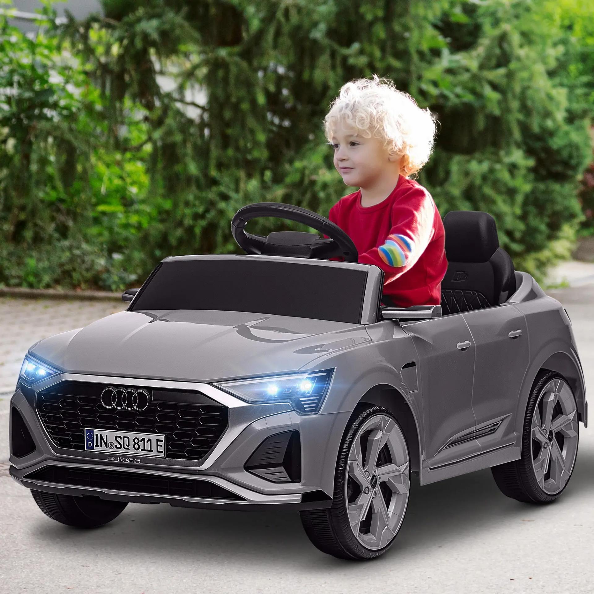 Coche Eléctrico para Niños Audi Q8 etron sportback con Batería 12V Mando a Distancia Faros Bocina y Música Gris