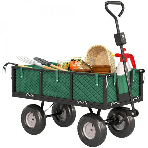 Carrito de Jardín con Ruedas Grandes Asa Ajustable y Bolsa Impermeable Removible Carga 300 kg 105x51x54 cm Verde [9]