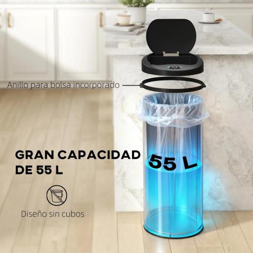 Cubo de Basura Cocina Automático 55 L de Acero Inoxidable con Sensor Infrarrojo Cierre Suave Antihuellas Plateado [5]