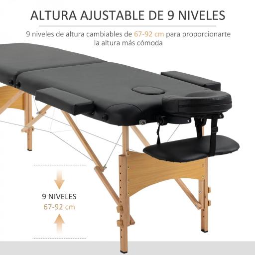 Camilla Plegable con Altura Ajustable 67-92 cm para Uso Profesional de Belleza Acupuntura y Fisioterapia 210x81 cm Negro [2]