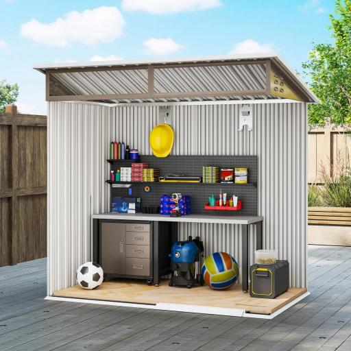 Caseta de Jardín Metálica con Puerta Corredera Ventanas y Ventilación para Almacenaje Exterior 195x122x159/182 cm Marrón [7]