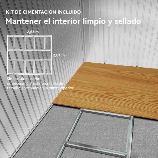 Cobertizo de Jardín 8,3 m² 277x322x192 cm con 2 Puertas Corredizas Base Refuerzo (Suelo NO Incluido) Gris [5]