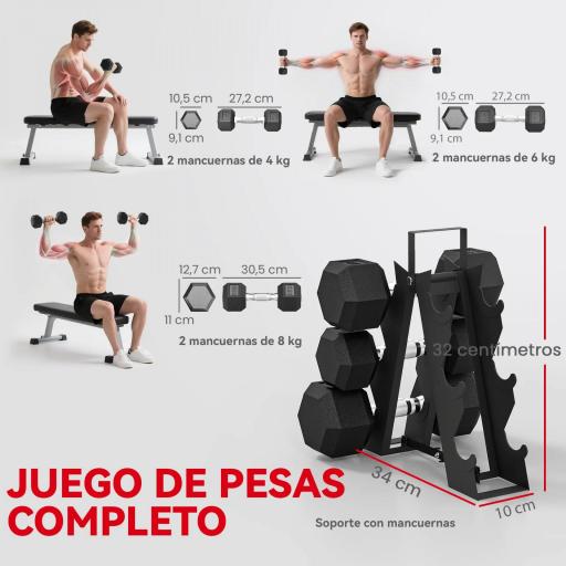 Juego de Mancuernas 2x4kg 2x6kg 2x8kg con Soporte de Almacenamiento para Ejercicio Entrenamiento Negro [2]