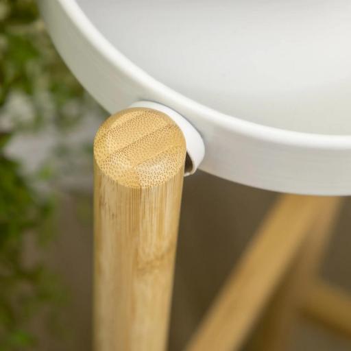 Soporte para Plantas con Patas de Bambú y 4 Estantes Metálicos Redondos Carga 20 kg Ø28x80 cm Natural y Blanco [7]