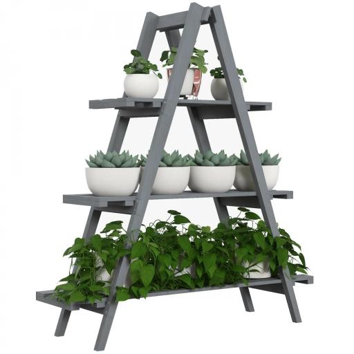 Soporte para Plantas Plegable de Madera Estantería para Macetas de 3 Niveles con Marco en A 100x36x112 cm Gris [8]
