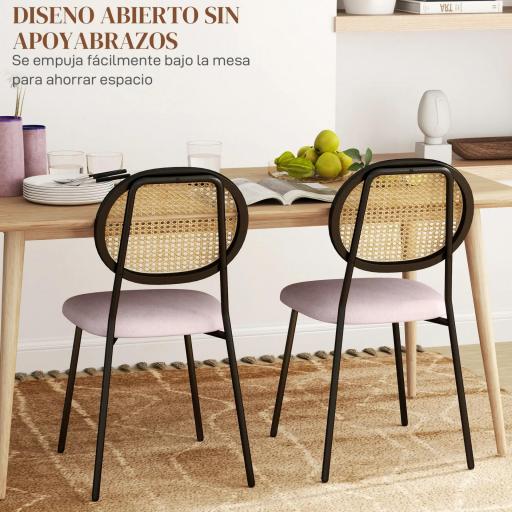 Pack de 2 Sillas de Comedor con Respaldo de Ratán Sintético y Marco de Acero para Salón 44x54x87 cm Rosa y Negro [4]