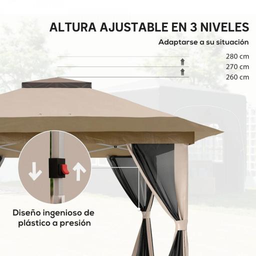 Cenador Plegable 3,6x3,6 m con Laterales de Malla UPF50+ Altura Ajustable Bolsa con Ruedas y Bolsas de Arena Beige [4]