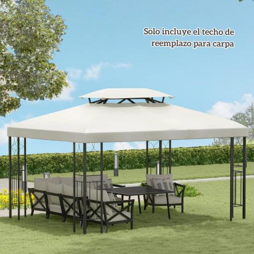 Techo de Repuesto para Cenador 4x3 m Cubierta de Repuesto con Techo Doble 10 Orificios de Drenaje y Protección UV Toldo de Recambio para Pabellón Gazebo Crema [5]
