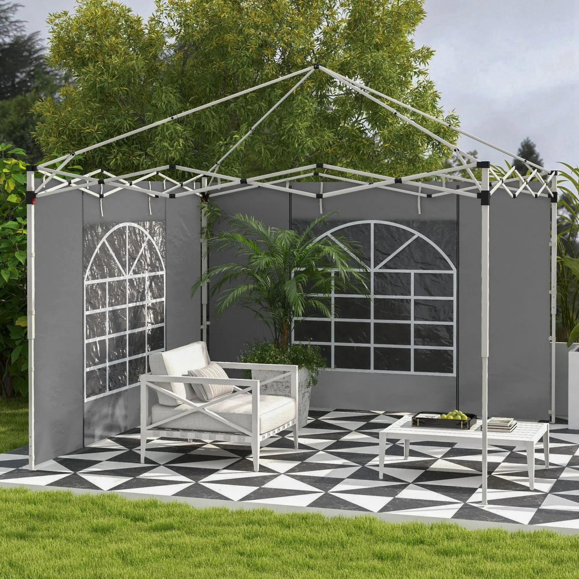 2 Paredes Laterales para Carpas 300x200 cm con Ventana Enrollable y Puerta con Cremallera para Carpa 3x3 m o 3x6 m Gris
