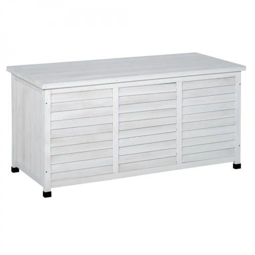 Baúl de Almacenaje Exterior 284L Arcón de Jardín de Madera Impermeable con Tapa Abrible y Diseño Persiana 127x56x60 cm Blanco [9]