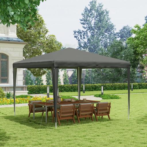 Carpa Desmontable de Jardín 3x3 m Gazebo Cenador para Exteriores con 4 Orificios de Drenaje y Tubo de Acero Gris