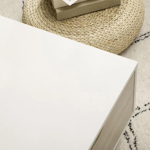 Mesa de Centro Rectangular Mesa con 2 Cajones y Compartimientos Abiertos Estilo Nórdico 106x58x39,5 cm Blanco [7]