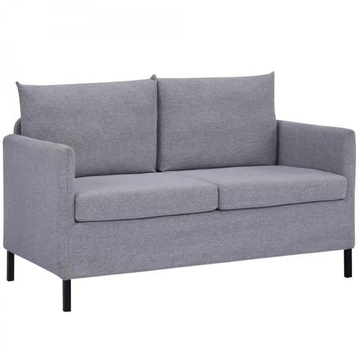 Sofá de 2 Plazas Tapizado en Lino Sintético con Cojines Acolchados Desenfundables Reposabrazos 130x67x76,5 cm Gris [7]