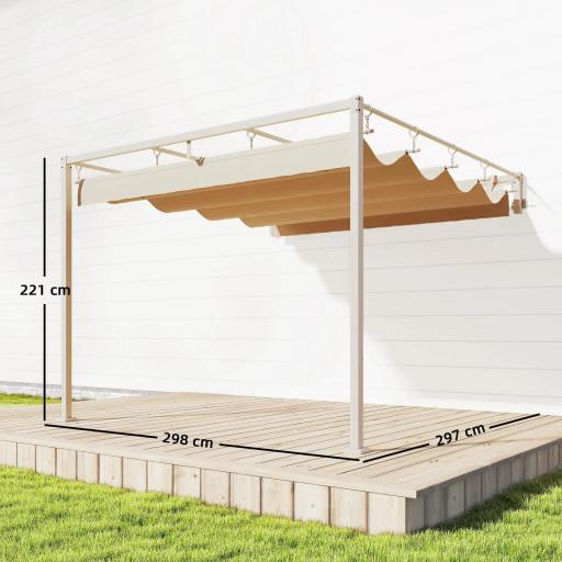 Pérgola de Pared de Jardín 3x3 m con Techo Retráctil Protección UPF30+ Drenaje Cenador de Jardín para Exterior Beige [1]