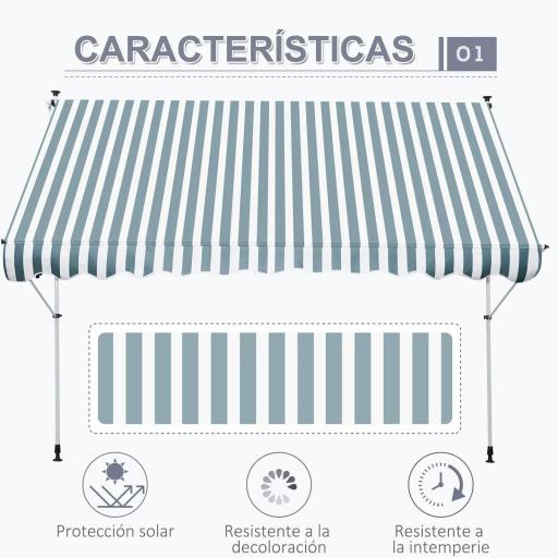Toldo Manual Retráctil 300x150x170-280 cm con Altura Ajustable Manivela y Protección Solar para Terraza Verde [9]