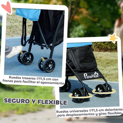 Cochecito para Perros Pequeños con Estructura de Paraguas con Cojín Lavable Portavaso Ventanas de Malla y Bolsa Azul [1]