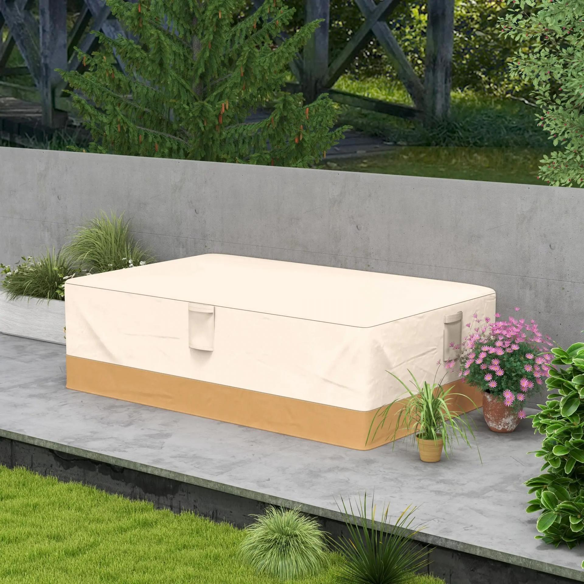 Funda Protectora para Muebles de Jardín 275x208x78 Tela Oxford 600D Impermeable Cubierta para Sofás Mesas Exterior con 4 Ventilaciones 5 Asas y Cordón de Tracción Beige